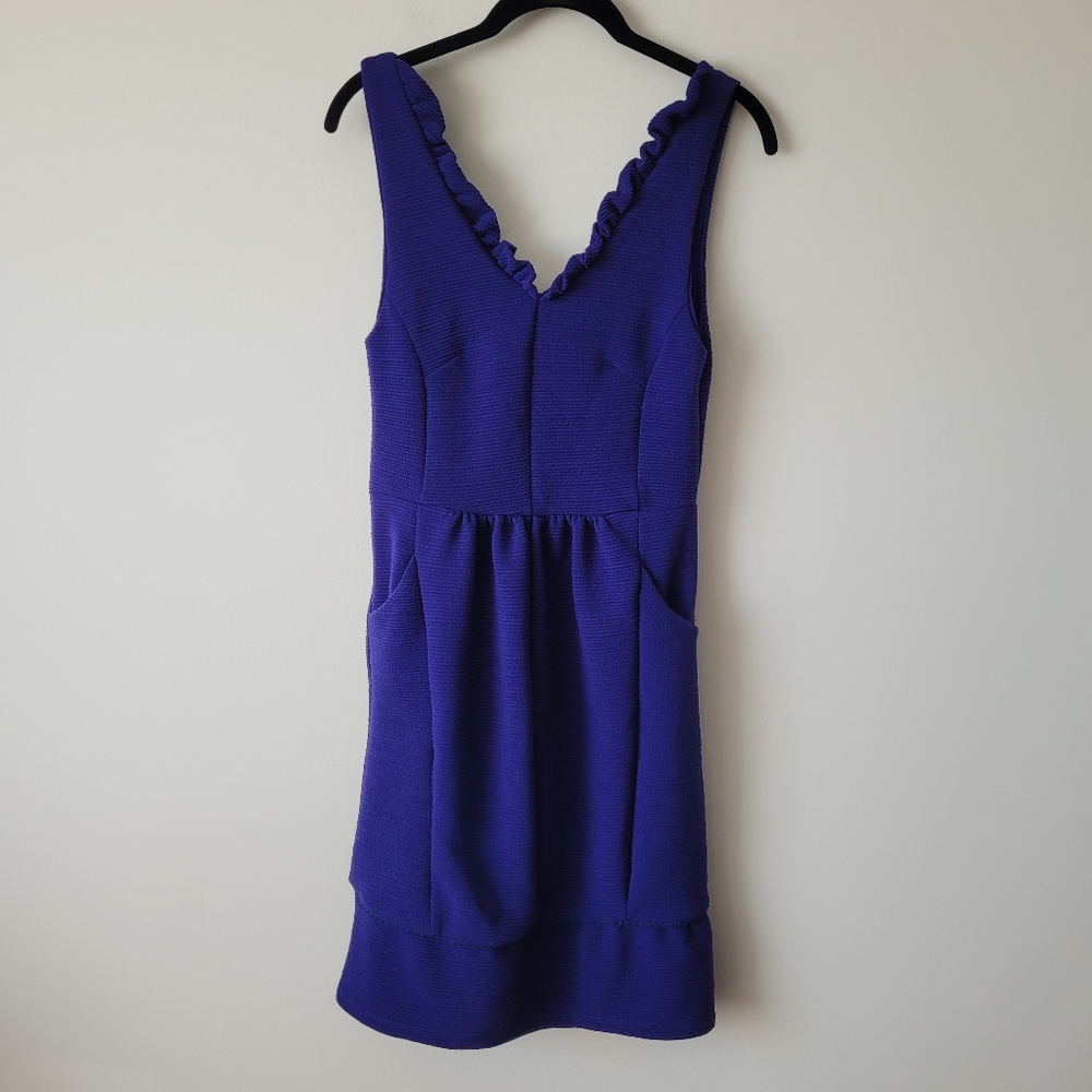 Anthro Maeve Ruffled Neckline Sleeveless Dress in French Blue